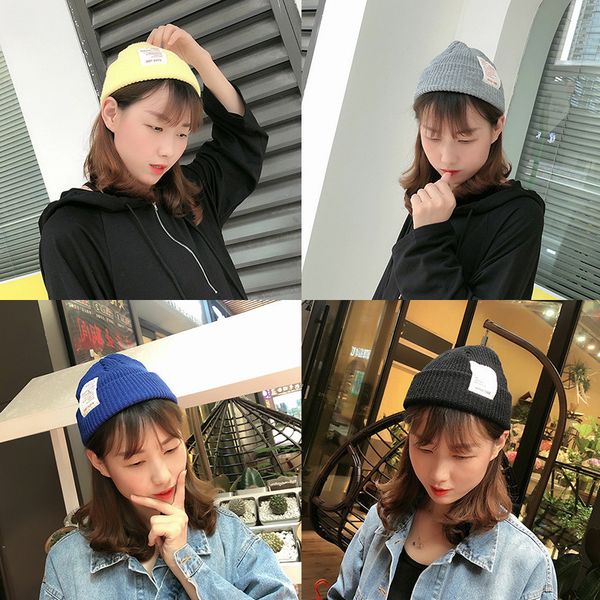

women hat ladies autumn and winter han wild wool hat letter patch knit couple warm earmuffs cold cap men skullies beanies, Blue;gray