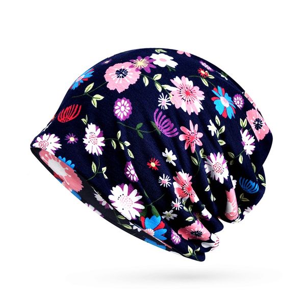 

women floral cancer chemo hat beanie scarf turban head wrap cap cotton casual fitted knitted hat for women high quality, Blue;gray