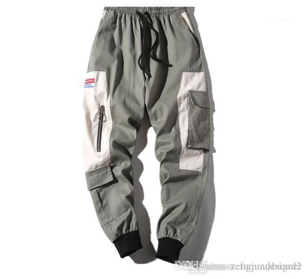 

clothing drawstring casual apparel mens casual designer cargo pants fashion hip hop pocket homme pencil trousers, Black