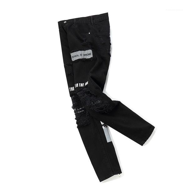 

designer slim fit repres pencil pants mens black jeans ripped printed zipper, Blue