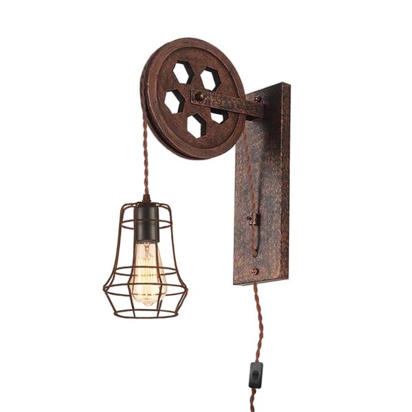 

distressed vintage pulley design wall sconces pendant lamp with 6 ft plug in cord and on/off switch wall lights buld included