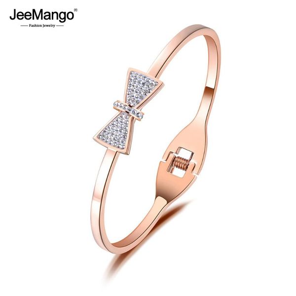 

jeemango stainless steel jewelry for women rhinestone bow-knot lover bracelets bangles valentine gift jb19003, Black