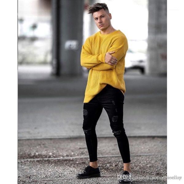 

mens spring ripped draped jean trousers teenager boy street jeans black pencil pants, Blue