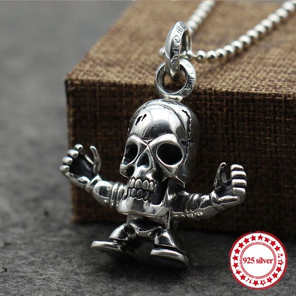 

s925 sterling silver men's pendant retro personality classic punk locomotive style hip hop skull sweater chain jewelry gift