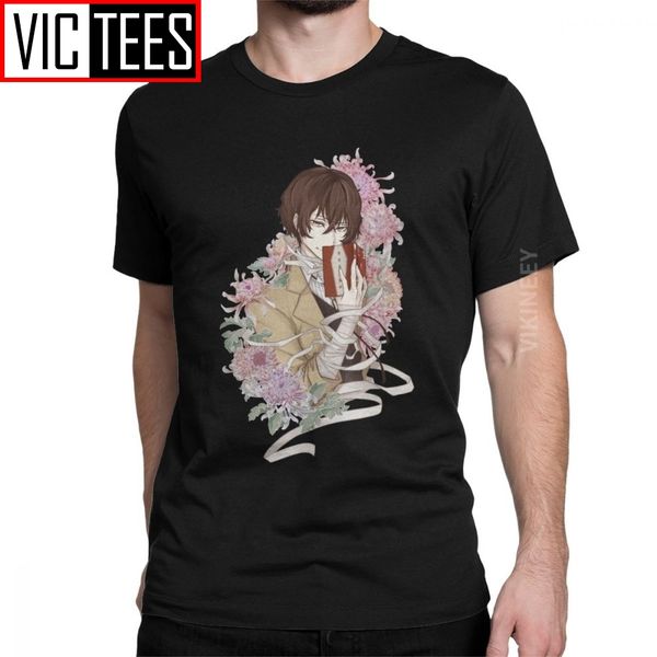 

vintage dazai bungo stray dogs t-shirt for men pure cotton t shirt bungo anime bsd manga osamu clothes