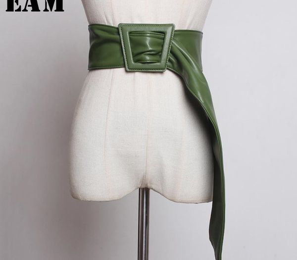 

eam] multicolor green square buckle long wide pu leather belt personality women new fashion tide all-match spring 2020 1u230, Black;brown