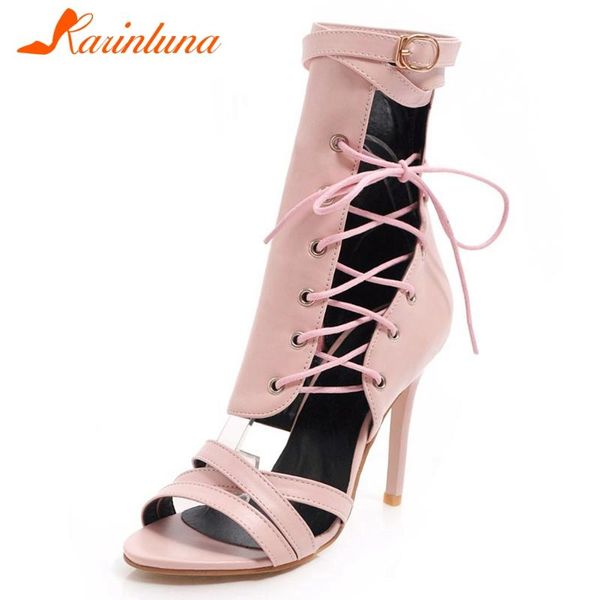 

karin lady high heels sandals opne toe lace up buckle solid open toe party dress women sandals summer women shoes, Black
