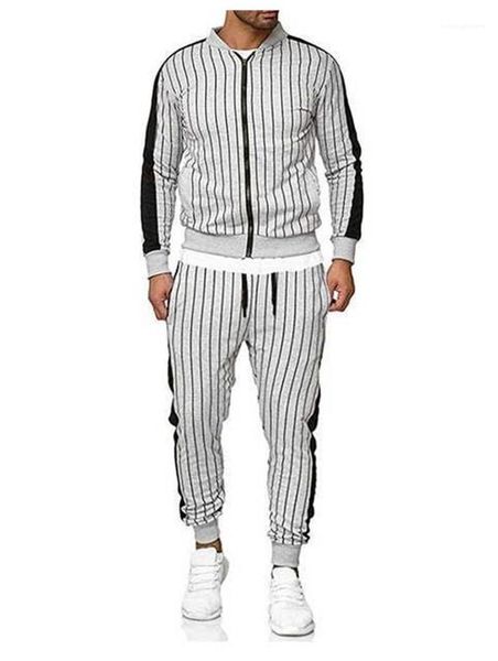 

спортивные костюмы мода полосатые костюмы повседневная zip neck с длинным рукавом длинные брюки мужские одежда мужская дизайнерские, Gray