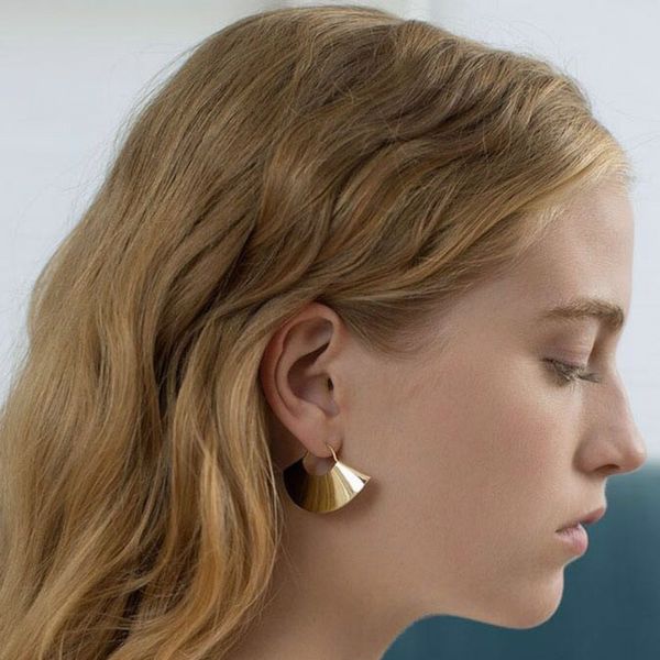 

vintage camber fan dangle earrings matte gold color big earings drop earrings for women fashion simple jewelry cel551, Silver
