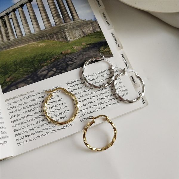 

hoop & huggie ruiyi women exquisite real 925 sterling silver earrings girls stylish geometric irregular warping lovers chic gift, Golden;silver