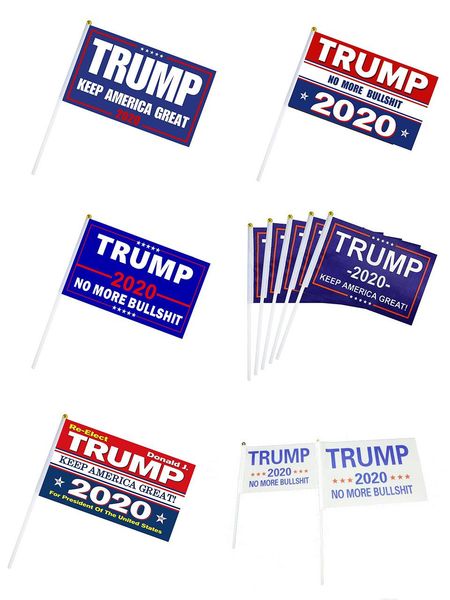 

2020 new trump flags small flag us president election hand trump stick banner keep america great for home decoration 14*21cm with flagstaff