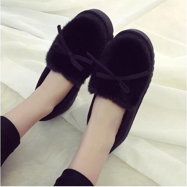 

winter 2020 new cotton slippers female thick-soled deerskin furry pack heel warm cotton shoes moon shoes home slippers, Black