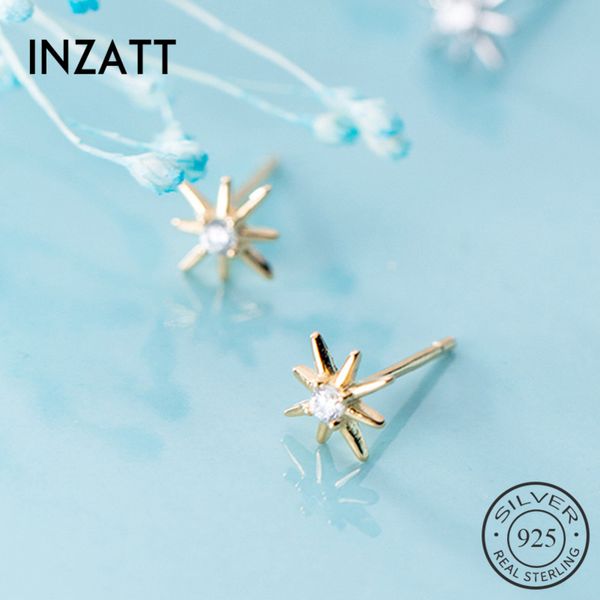 

stud inzareal 925 sterling silver zircon star earrings for fashion women cute fine jewelry minimalist 2021 accessories gift, Golden;silver