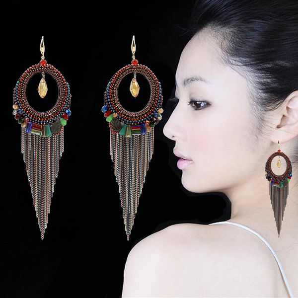 

crystal rhinestone acrylic circle red purple colorful handmade chain long tassel earrings for women wife charms bohemian jewelry, Silver