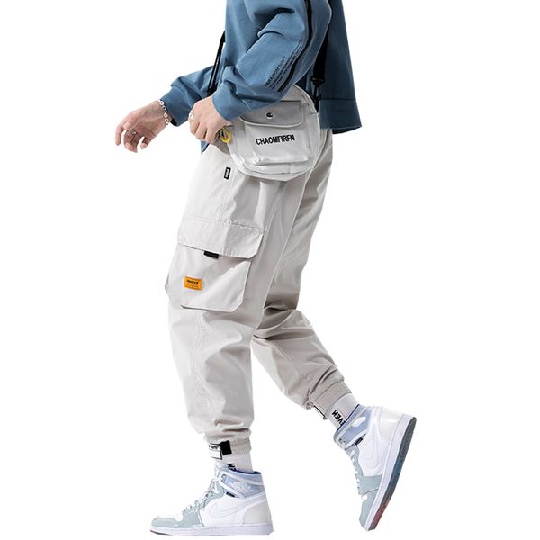 

men's pants 2021 hip hop ribbons cargo men joggers streetwear elastic waist mens casual trousers sweatpants, Black