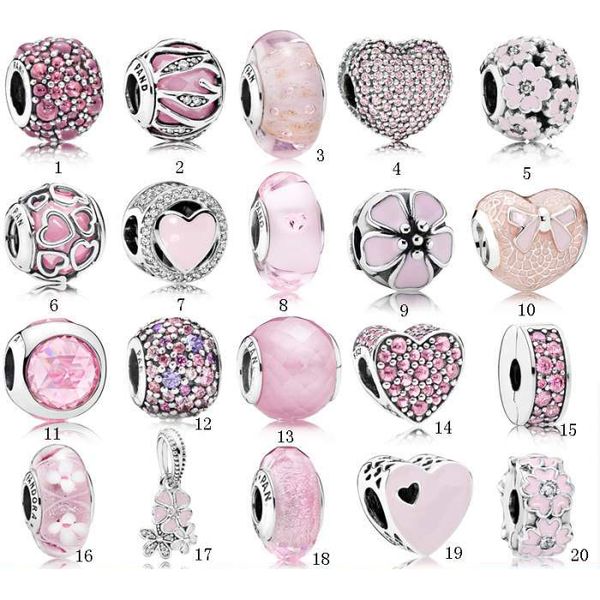 S925 Gümüş Boncuk Pandora Charms Bilezik Aşk Pembe Kristal DIY Boncuk Bilezik Takı Için