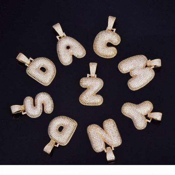 

a-z custom name bubble letters necklaces & pendant bling cubic zircon hip hop jewelry 2 colors with cuban chain, Silver