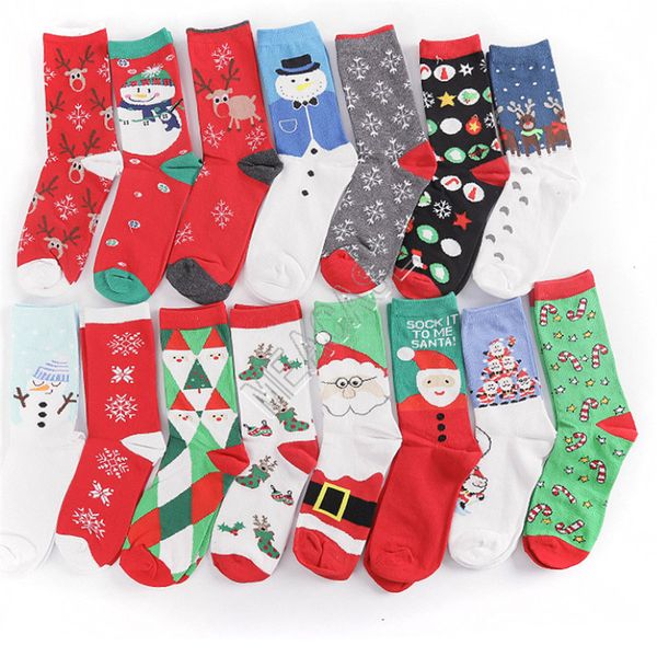 

christmas designers stocking xmas santa snowman print winter cotton socks women men stockings mid-calf long sock hosiery for festival d82009, Pink;yellow