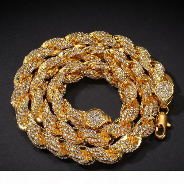 

2020 chains necklaces mens hiphop iced out jewelry rose gold silver twist chain hip hop necklace