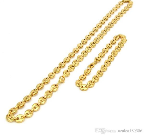 

coffee bean necklace and bracelet set stainless steel mens jewellry two colors optional hip003, Silver