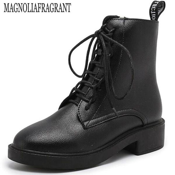 

2020 шнуровки осень новых сапог женских сапоги британского стиль боковых выдвижной случайные женщин короткий botas де mujer ay45, Black