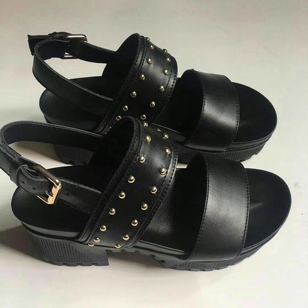 

высокий дизайнерские сандал лауреатом платформы сандалии глазированные теленок leathe патентный холст женская обувь платье партии сандалий с, Black