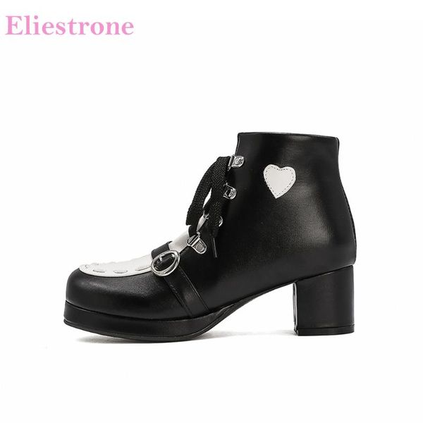

2020 autumn new sweet black pink women pumps lace up chunky heels lady cosplay shoes plus small big size  30 43 46 48