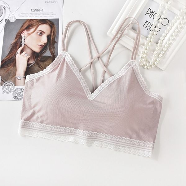 

sling lace padded bra cross strap beauty back tube one piece underwear, Black;white