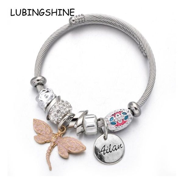 

dragonfly charms bracelets for women girl disco ball stainless steel adjustable open cuff wire cable bangles diy jewelry, Red;blue