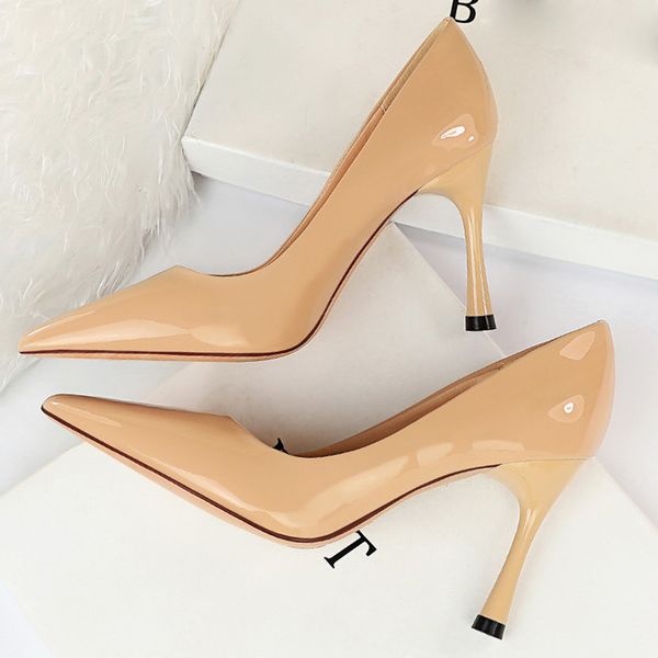 

2020 women 9cm high heels party red pumps lady escarpins stripper elegant heels pointed nude blue office bridal prom shoes, Black