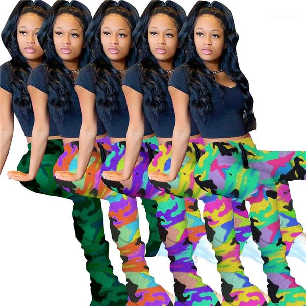 

sweatpants fashion slim stretchy micro flare pants women drawstring high waist trousers streetwear women camouflage stacked, Black;white