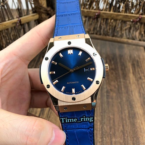 

high version 565.nx.1170.lr blue date dial rose gold steel case japan miyota automatic movement mens watch blue leather strap sport watches, Slivery;brown