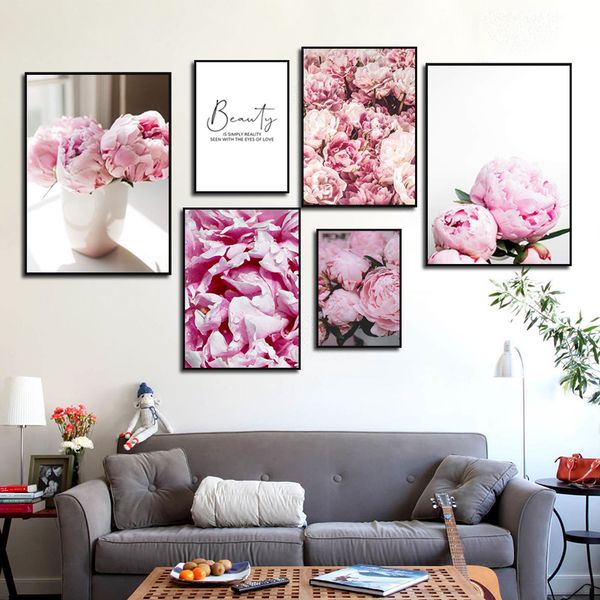 

elegant peony flower phrase canvas painting nordic decor poster print wall art picture for living room home decoration