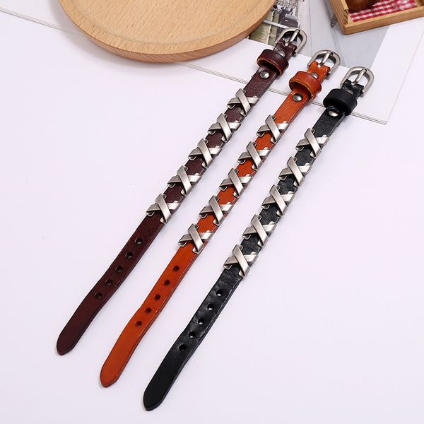 

fehame vintage cuff leather bracelet cross charm bracelet bangles ruler men jewelry for women wholesale, Black