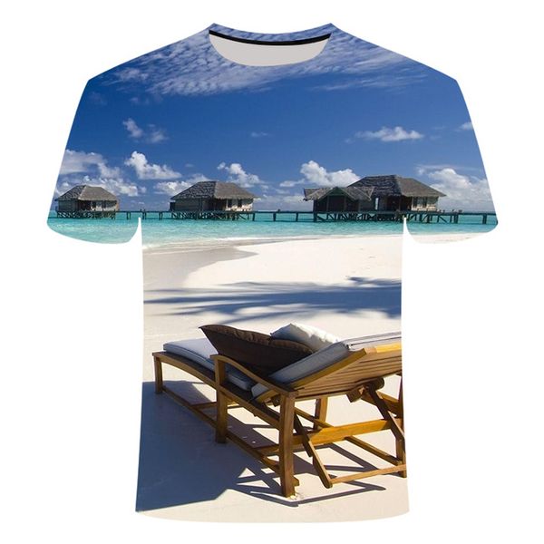 

creative blue sky sea coconut tree beach summer refreshing 3d print shirts hippie funny hippie men clothing