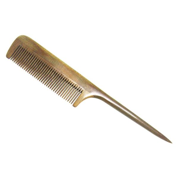 

green sandalwood comb wooden hair comb long handle pointed tail hair smoothing wooden fine tooth, Silver