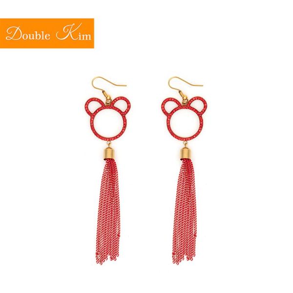 

red cartoon mouse zircon earrings titanium stainless steel inlaid red zircon earrings gold color fashion trendy women jewelry, Silver