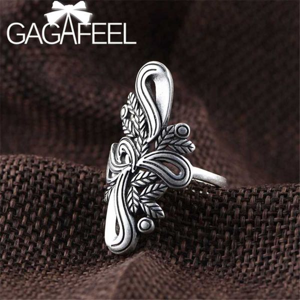 

gagafeel vintage bowknot ring for women fashion full silver tree leaf open rings thai silver adjustable leaves ring, Golden;silver
