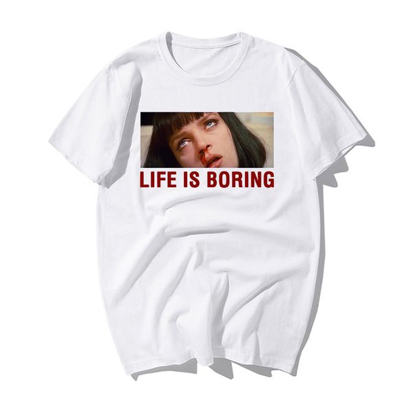 

funny pulp fiction life is boring print t-shirt men fashion summer cotton tshirt hip hop movie tshirts harajuku streetwear