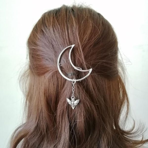 

1pcs wicca crescent moon dead heath moth hair pin insect everyday wear a perfect christmas gift, Golden;silver