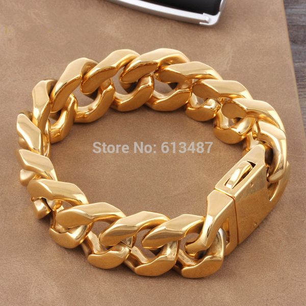 

8.66" 20mm fashion heavy strong men curb chain gold stainless steel bracelet bangle, high quality, Black