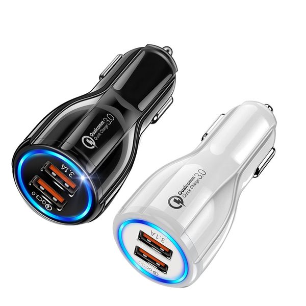 

dual usb fast charging adapter for samsung huawei qc3.0 fast charge 6a qualcomm quick charge car charger phone charger with opp package