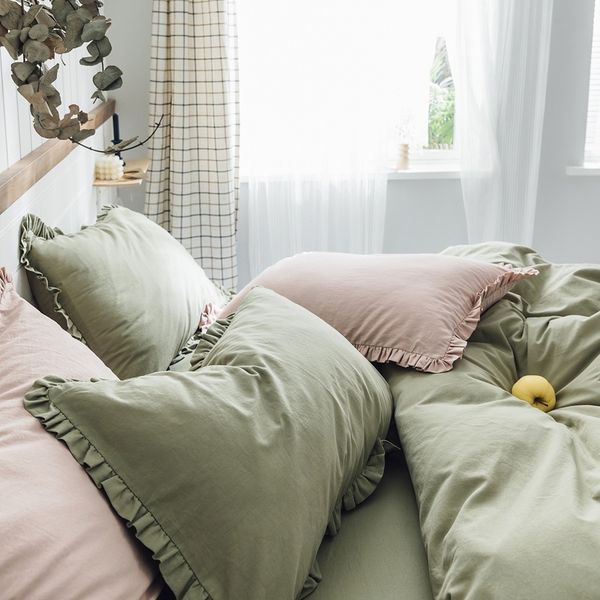 

pillow case washed cotton pillowcase pair of simple solid color lace single adult