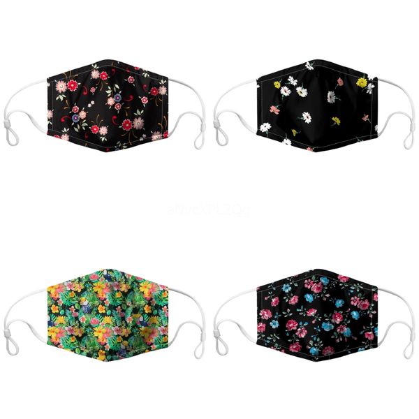 

reathable fllower printed face masks washable shield masque face mask nose prection masks anti-dust dust proof mask#722, Black