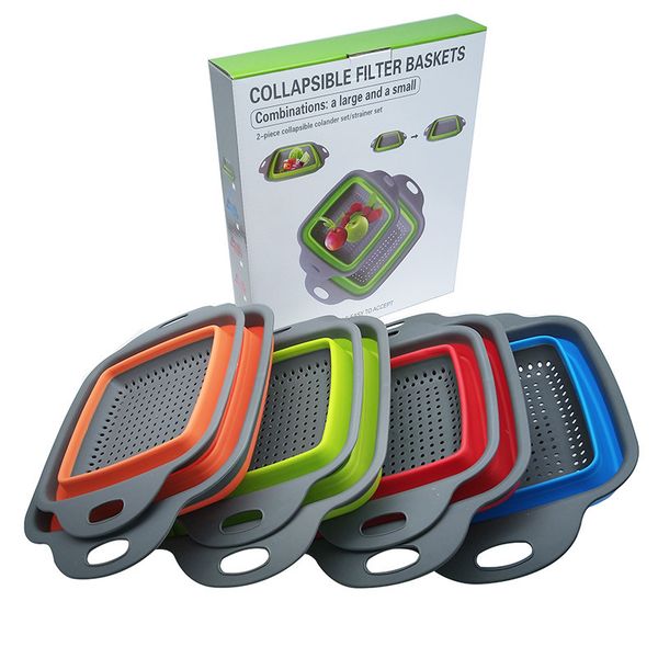 

square shape drain basket collapsible colanders foldable silicone kitchen organizer fruit vegetable baskets folding strainers