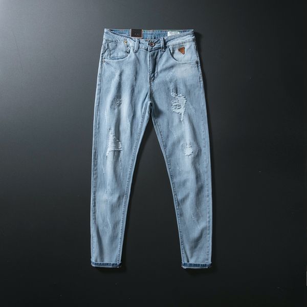 

высокое качество уличная мужские джинсы мытый разрушенный рваные джинсы мужчины дизайнер итальянский стиль vintage классическая homme, m006, Blue