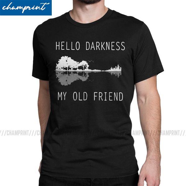 

hello darkness my old friend guitar lake shadow men's t shirt vintage tees short sleeve o neck t-shirt cotton 6xl