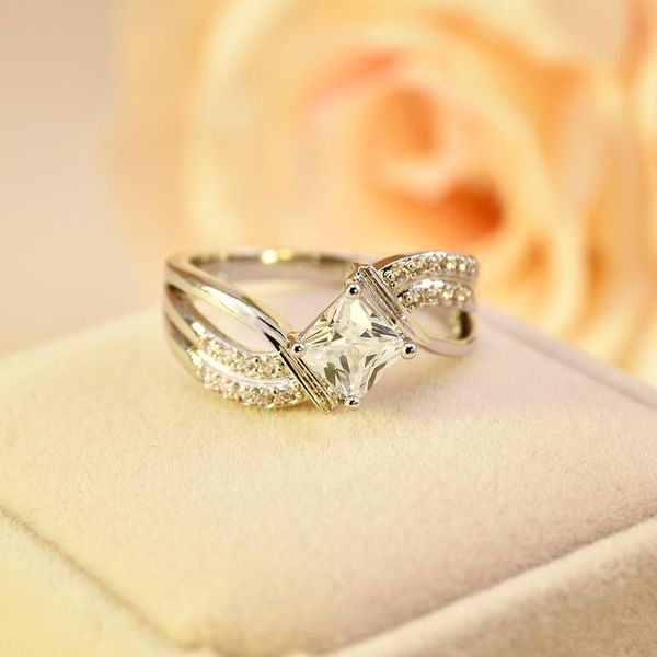 

fashion white zircon ring jewelry wedding rings for women engagement ring cubic zirconia anillos mujer 2020, Golden;silver