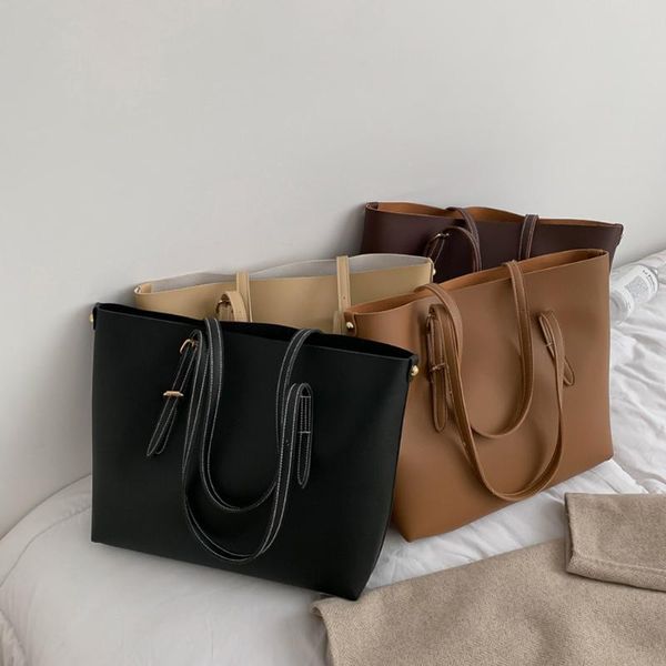 

popular simple female daily bag fashion solid color women pu leather shoulder handbag large capacity tote clutch