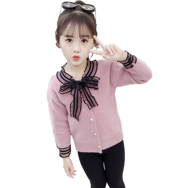 

2020 girls autumn sweater knit cardigan children's mink learning clothes baby coat middle and small children's knitwear, Blue;gray